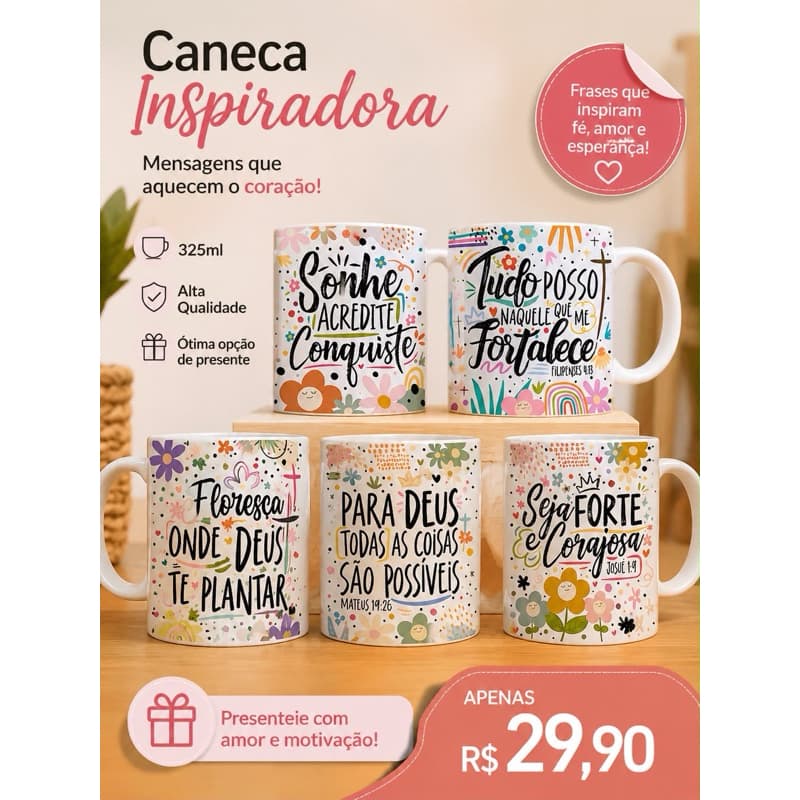 Caneca Personalizada com Frase Motivacional de Porcelana para Presente Especial Xícara
