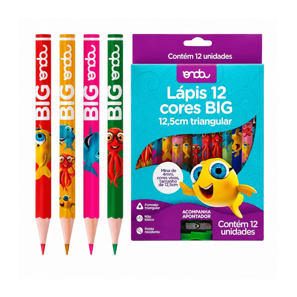 Lapis de Cor 12 Cores Mini Big Jumbinho Formato Jumbo Triangular com Apontador