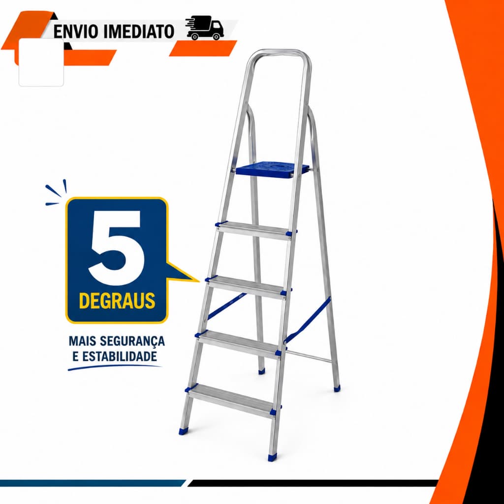 Escada de Aluminio 5 Degras Mor Com Patamar