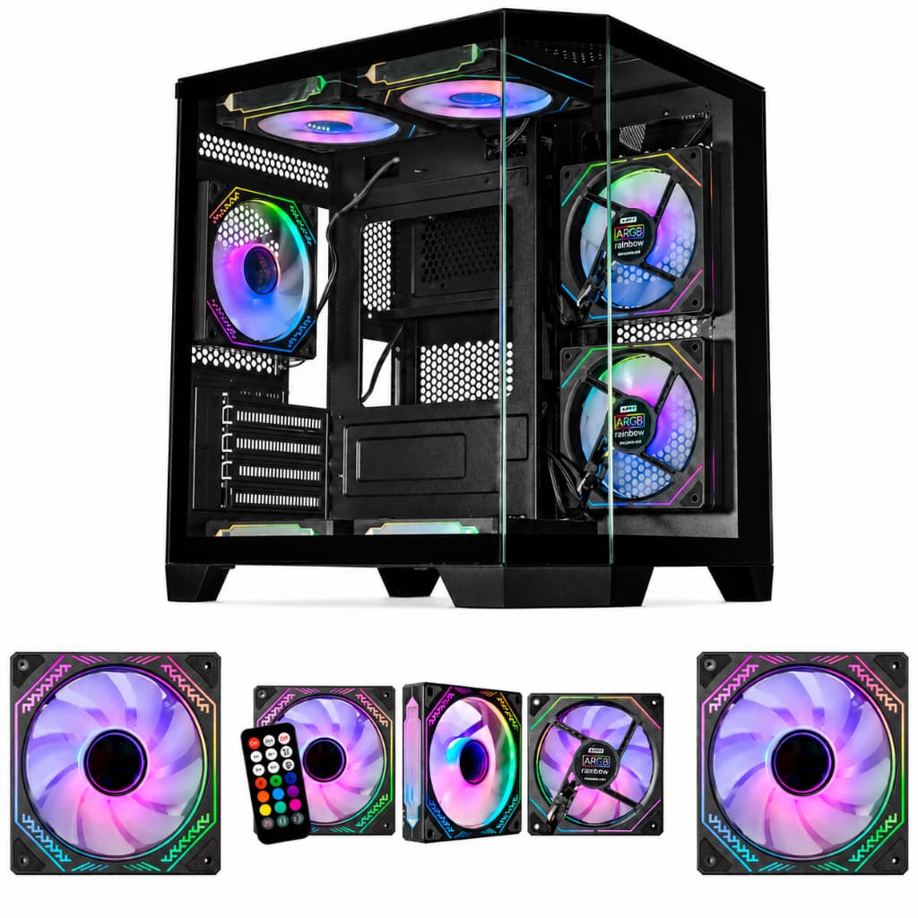 Gabinete Aquario Cube Cg-0620 + 5 Fans Preta C/ Controlador