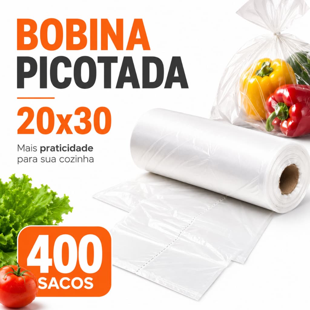 Bobina Picotada 20x30 400 Sacos Plásticos Transparentes para Alimentos Freezer Cozinha Armazenar e Embalar