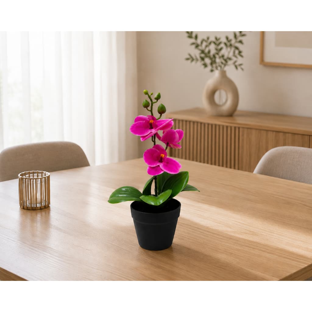 Orquídea Artificial Rosa Com Vaso Decorativo 28cm Mesa