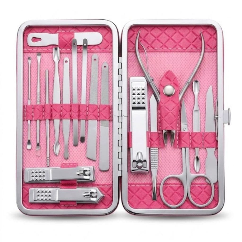 Kit Manicure Profissional 18 Peças Inox com Alicate, Cortador e Estojo Luxo