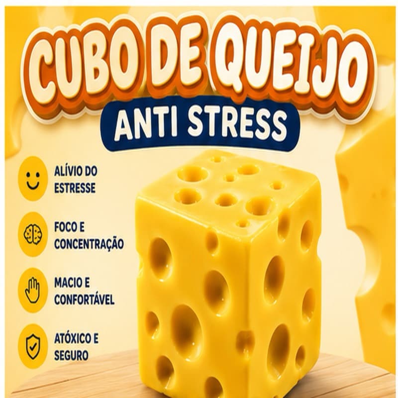 Brinquedo Squishy Cubo de Queijo Anti Stress Sensorial Fidget Macio 5,5cm