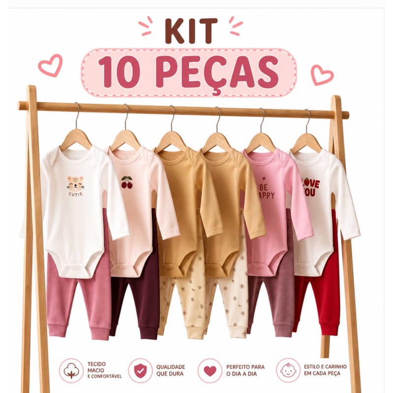 Kit 10 Peças Body Infantil Conjunto Bebe Menina 100% Algodão  RN ao GG.