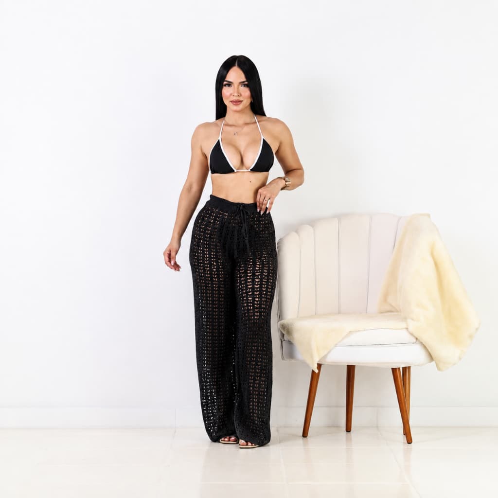Calça Tricot Saida de Praia Moda Verão Top Flare 2026