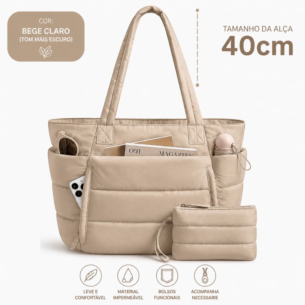 Bolsa De Ombro Impermeável Feminina Com Carteira Grande Nylon Leve Faculdade