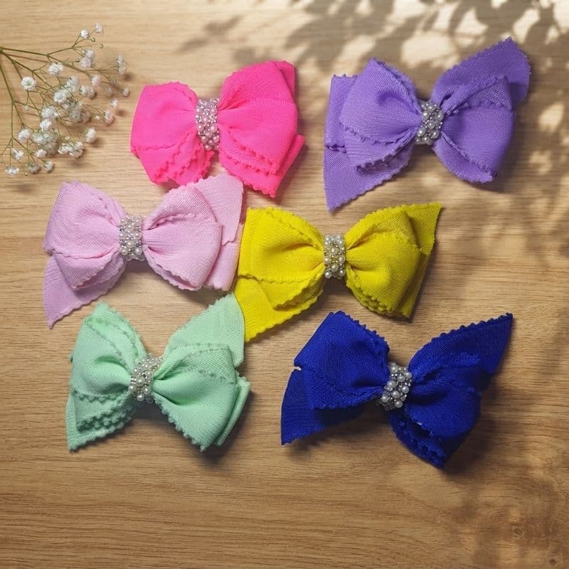 Laço Infantil Grande 12cm Pompom Borda Miolo de Perola Luxo Damas e Daminhas Menina Envio Rapido