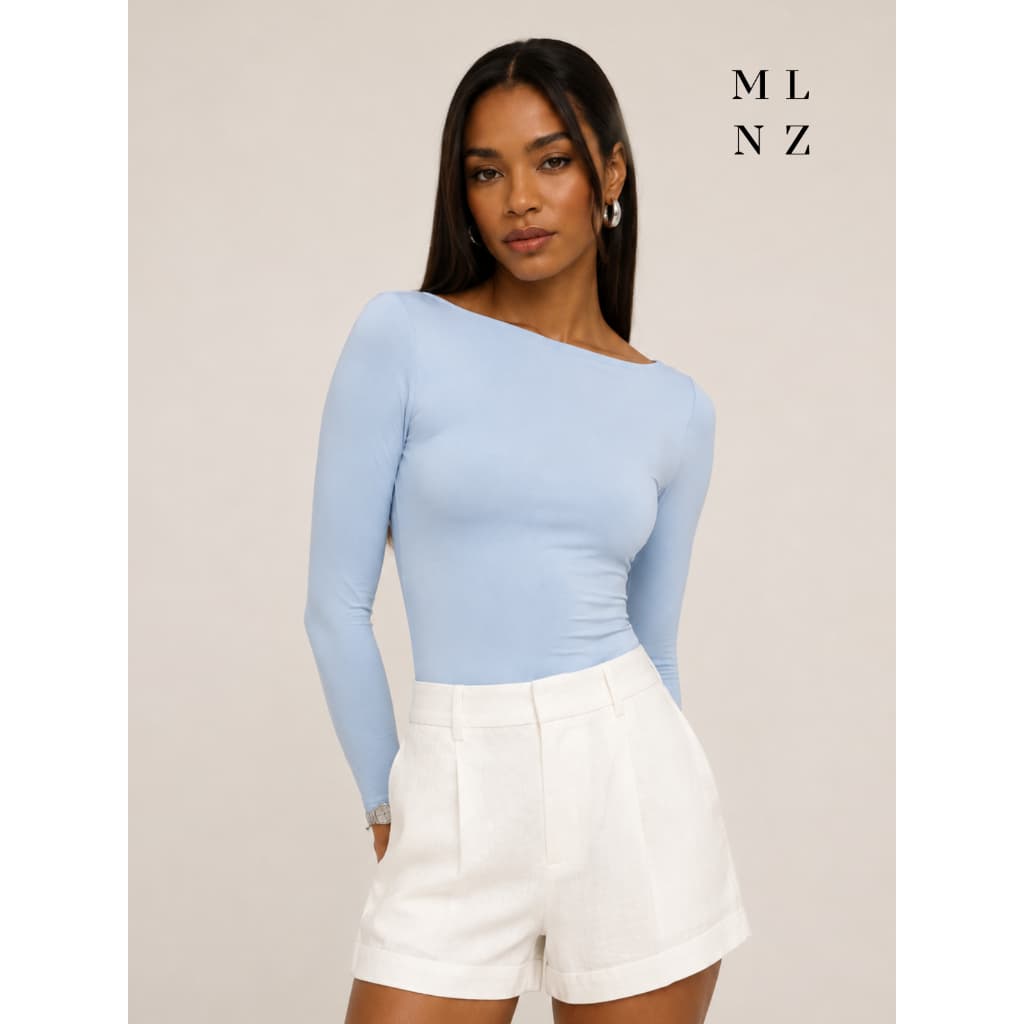 Blusa Feminina Segunda Pele Manga Longa Gola Reta Tecido Poliamida