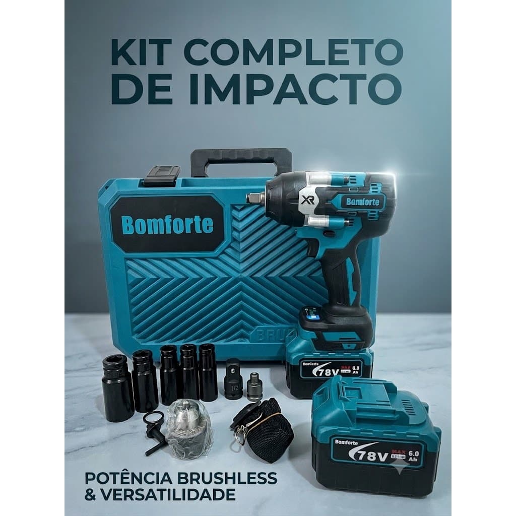 Kit Chave De Impacto1000n,m A Bateria 78v Brushless Bomforte