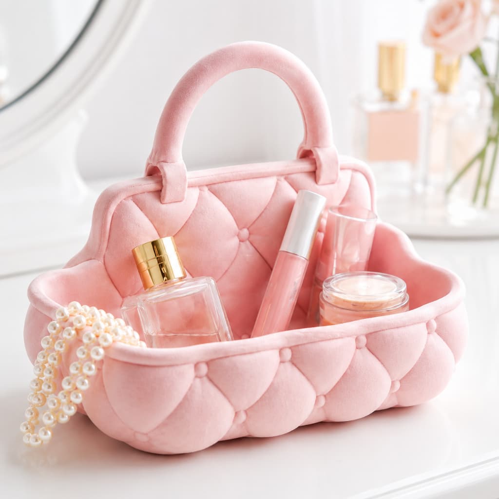 Organizador de Maquiagem Rosa Decorativo para Bancada