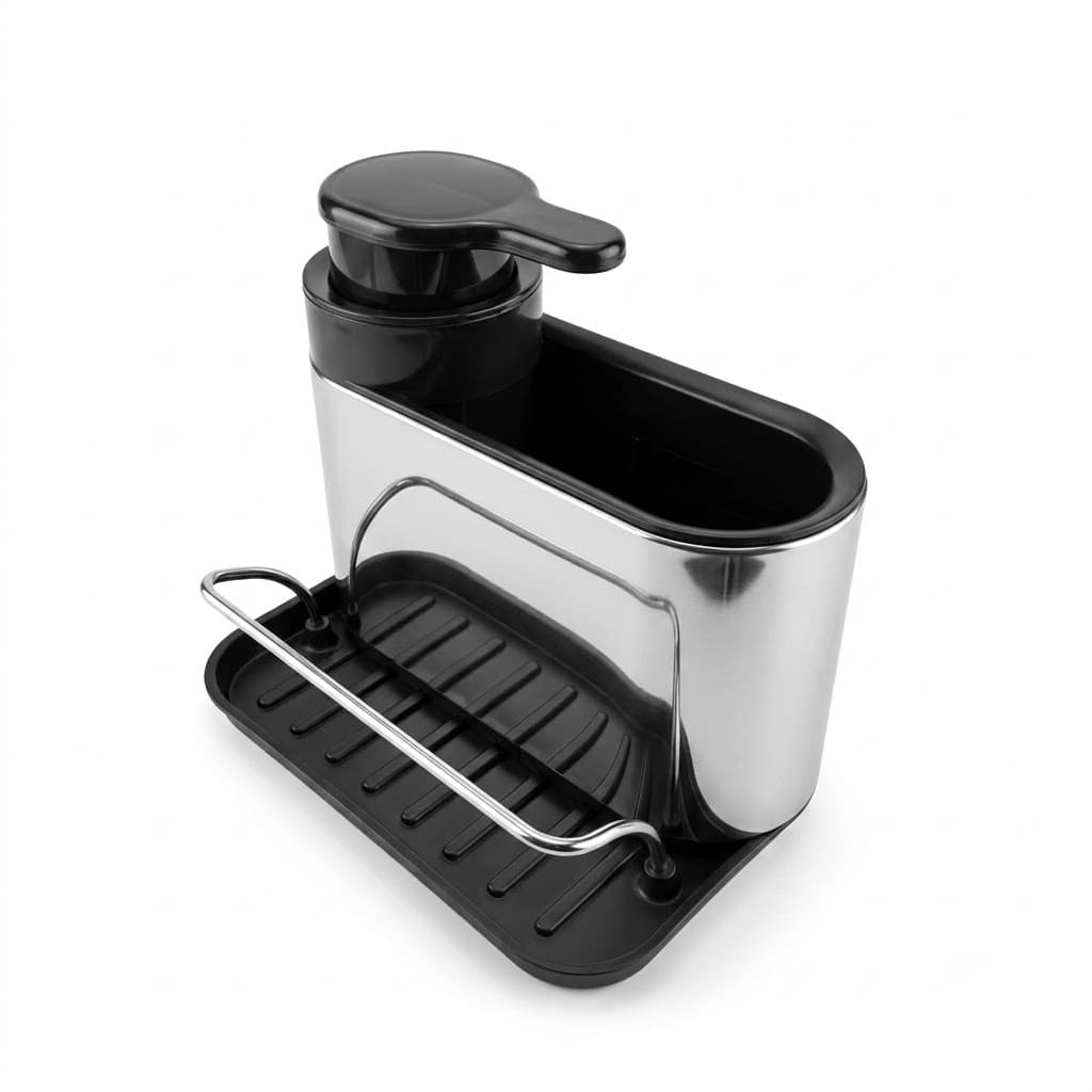 Dispenser Inox para Detergente com Suporte de Esponja | Organizador de Pia Prático Cozinha Utensílios de pia Porta pano