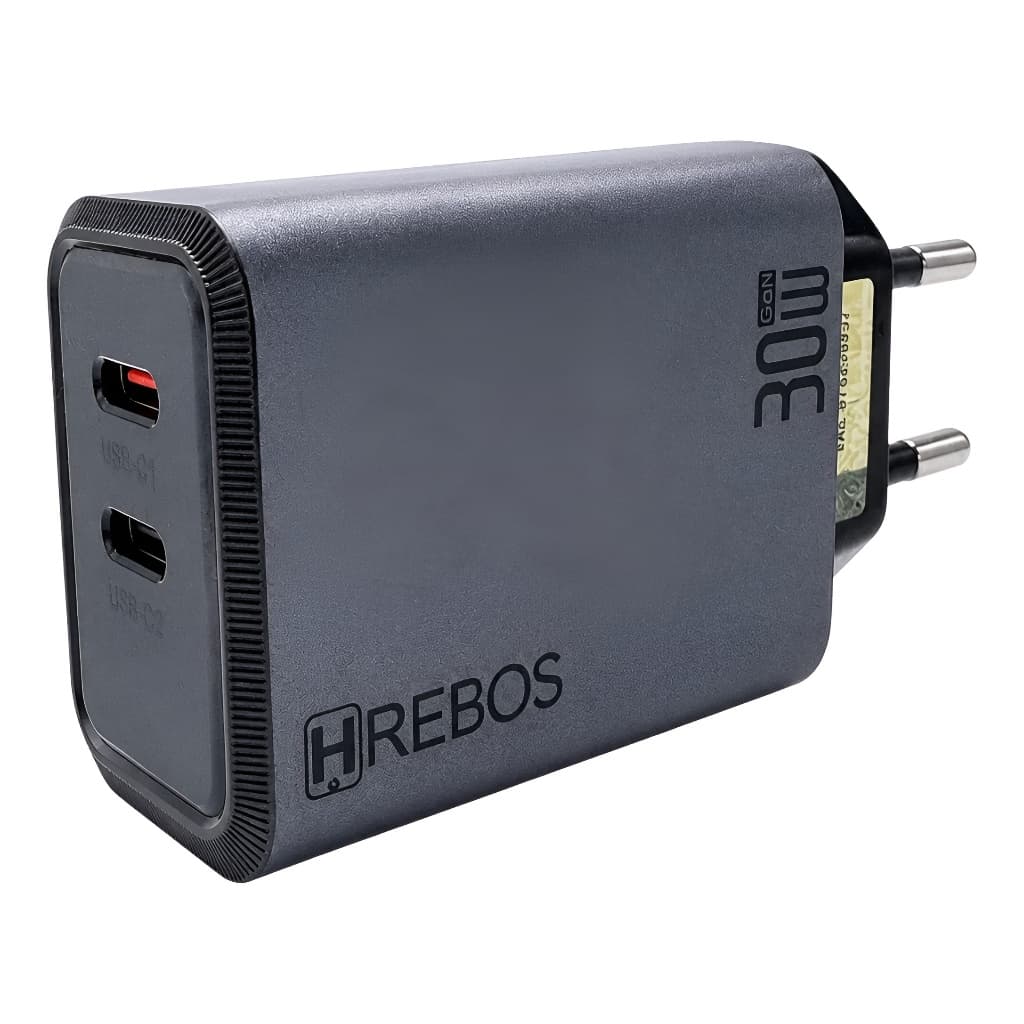 Fonte Carregador Celular Hrebos Turbo 30w Usb-c Duplo Turbo Prateado