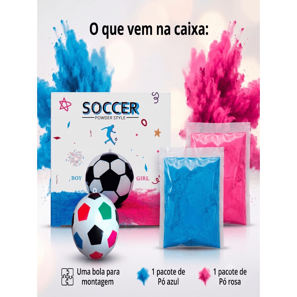 Bola de futebol chá revelação festa 2 cores menino menina