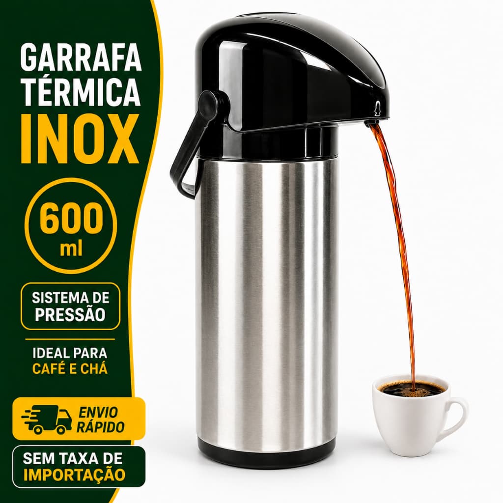 Garrafa térmica Inox de Pressão verona 600ml  Café Chá agua quente chimarrão leite inox garrafa