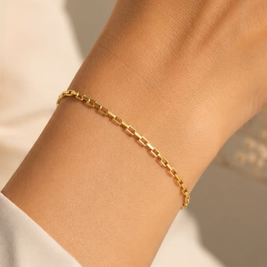 Pulseira Masculina Tijolinho Banhada a Ouro – Bracelete Premium com Acabamento Brilhante, Confortável no Pulso