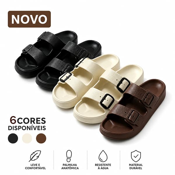 Chinelo Slide Nuvem EVA Macio - Dupla Tira Confortável, Toque Suave para Praia e Lazer