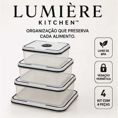 Kit 4 Potes Herméticos Organizador de Alimentos Transparente com Tampa Vedação – Lumière Kitchen