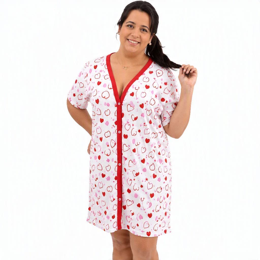 Camisola com Botões Feminina de Malha Amamentação Aberta na Frente Vestido Pós Cirurgia Conforto