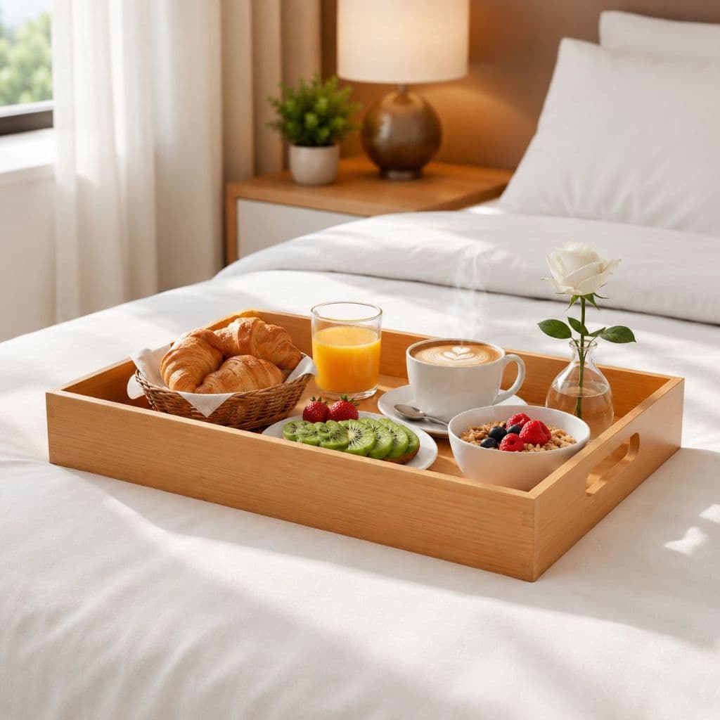 Bandeja Retangular de Bambu para Servir com Alça Arco 45x33 cm
