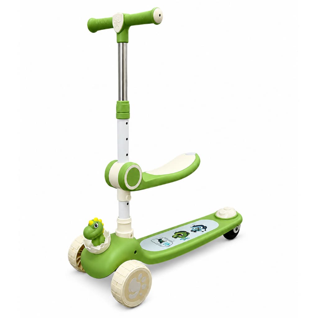 Patinete Infantil 2 em 1 Luz Som 3 Rodas Assento Regulável Verde-claro Dino