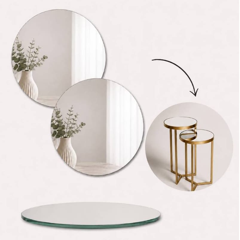 Kit 2 Espelho Redondo 29,5cm Para Mesinha Lateral | Vidro Espelhado Redondo 29,5cm Mesa de Apoio Decoração