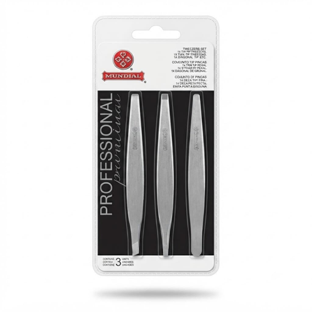 Kit c/3 Pinças Mundial Profissional Bc394 Designer Sobrancelhas Aço Inox