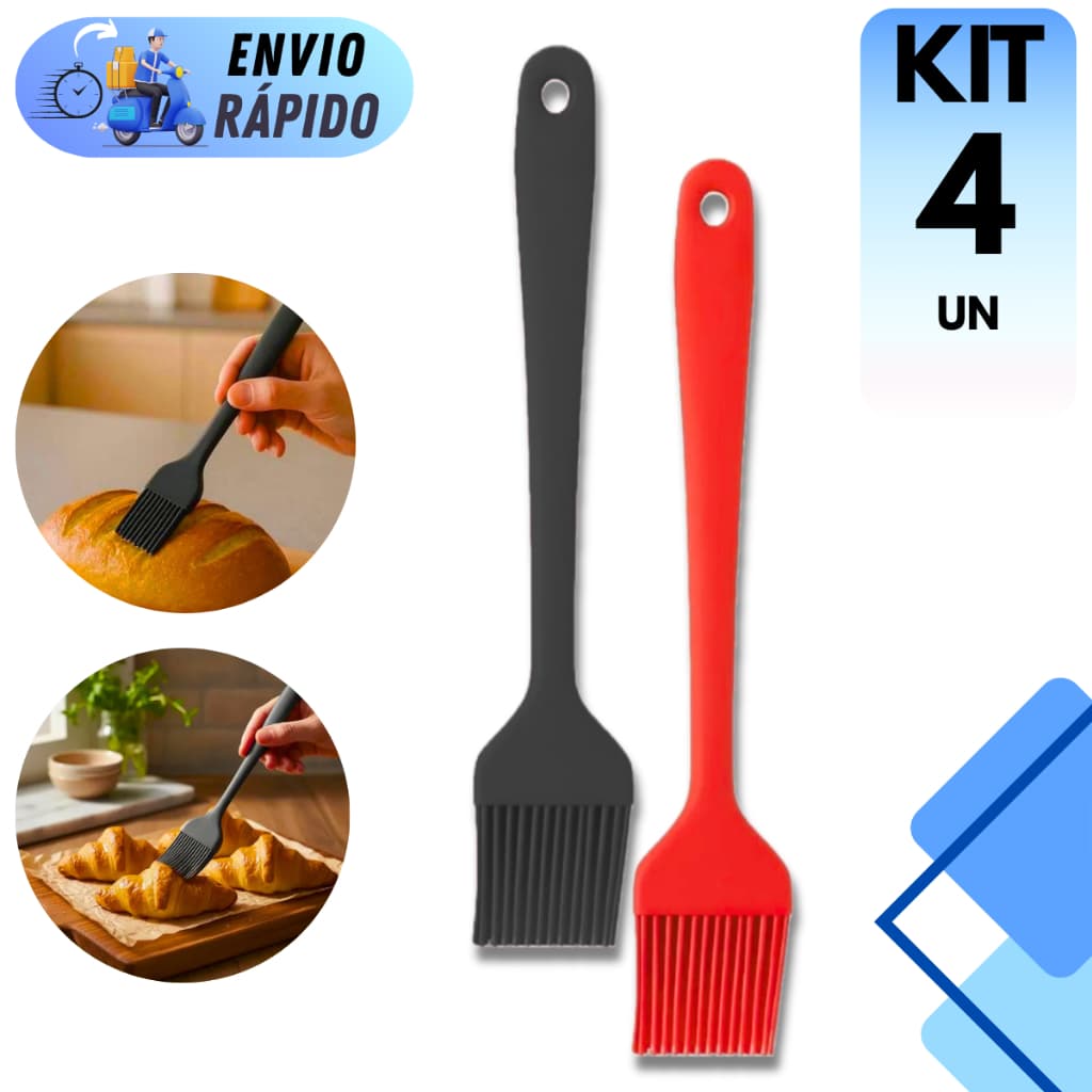 KIT PINCEL DE SILICONE CULINÁRIO PARA COZINHA BOLOS CHURRASCO CONFEITARIA UNTAR E PINCELAR