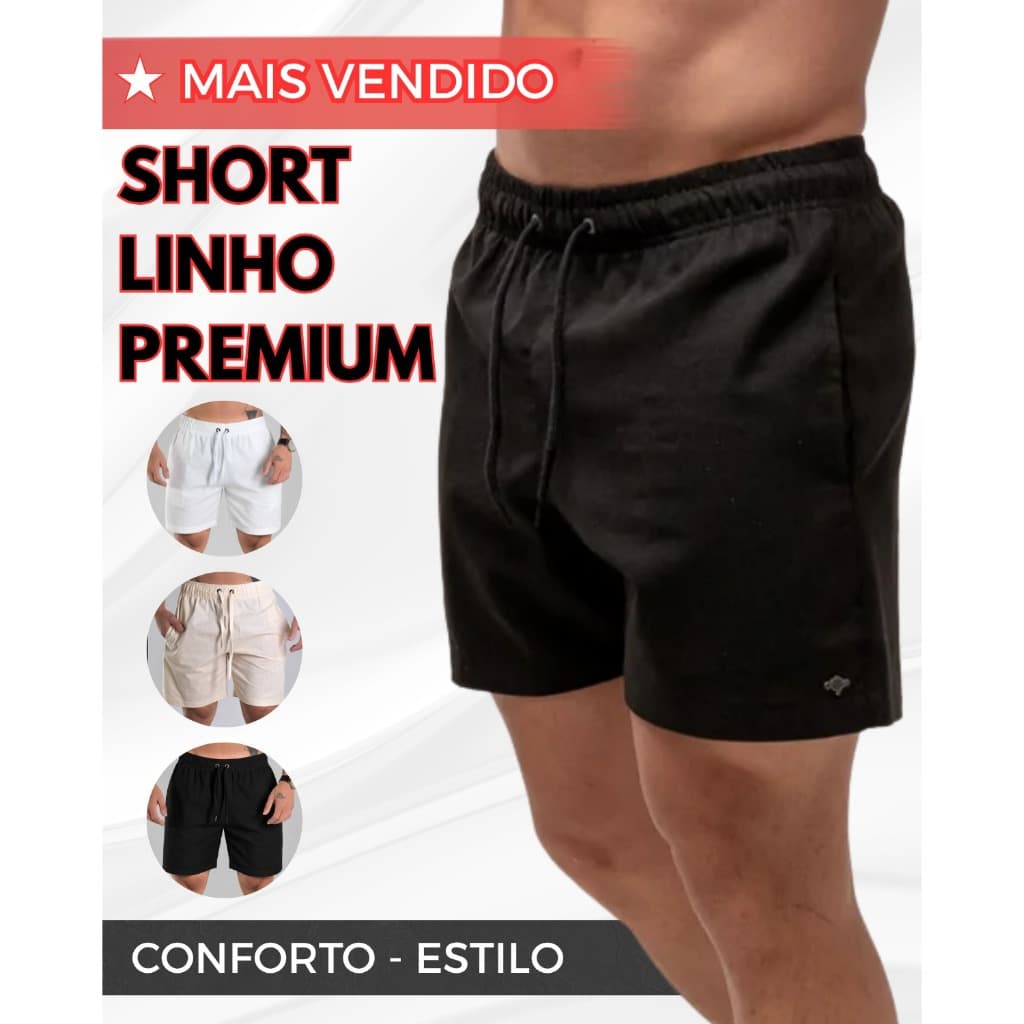 Bermuda Linho Masculina Short Bolso Casual Praia Promoção