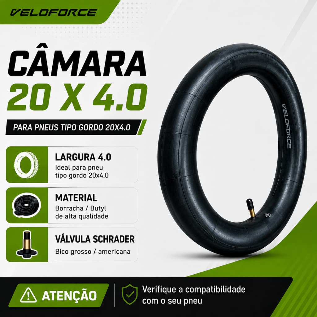 Câmara de Ar Bicicleta Elétrica Fat Bike 20X4.00 Borracha Alta Bico Grosso Borracha Resistente
