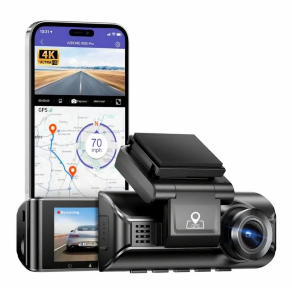 Câmera Veicular Azdome M550 Pro 3 Canais 4K GPS WiFi 5.8G Visão Noturna Uber 99 + Cartão 64GB.