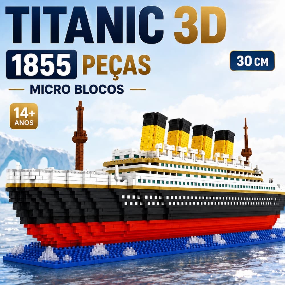 Bloco de Montar Titanic 1855 Peças Micro Blocos - Navio 3D Colecionável Educativo para Adultos 14+