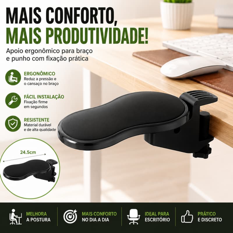 Apoio de Braço Ergonômico para Mesa, Suporte Rotativo 180° Dobrável, Sem Furos, Alívio de Fadiga