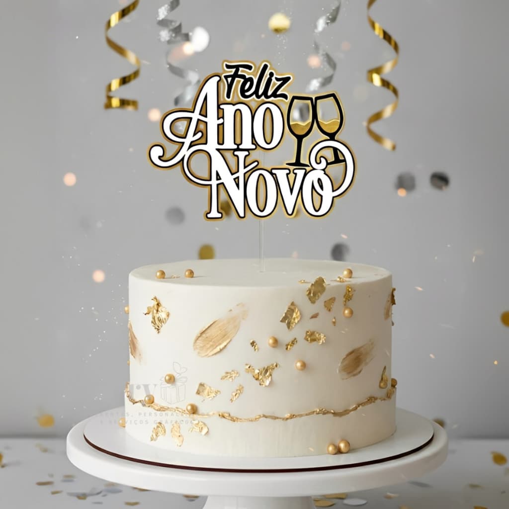 ENVIO IMEDIATO - Kit com  4 - 8 e 12 Topo de bolo Feliz Ano Novo/ Topper com camada  modelo exclusivo pronto pra uso