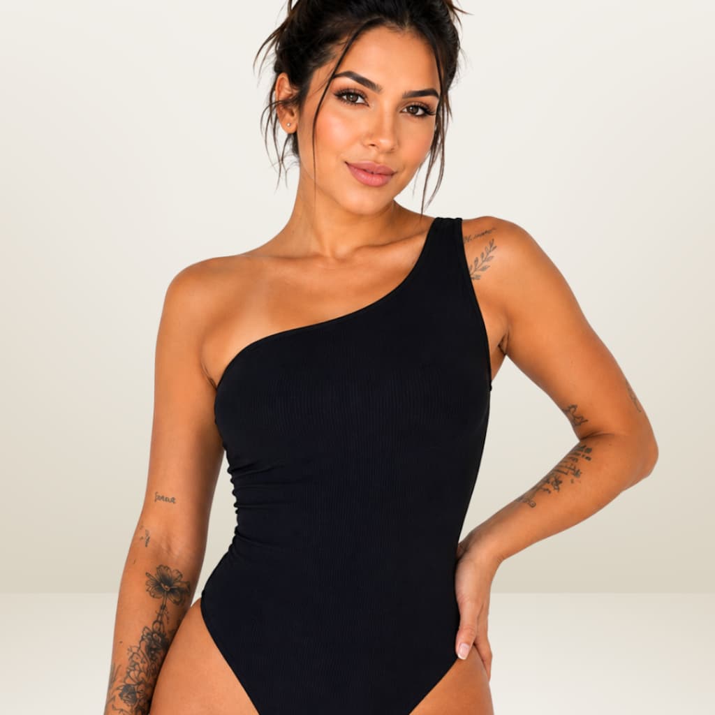 Body Feminino Assimétrico Um Ombro Só Mula Manca Suplex Premium Sem Bojo Forro Duplo