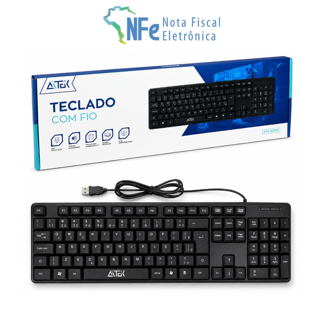 Teclado USB Com Fio ABNT2 107 Teclas Silencioso Membrana Laminação UV PC Notebook TV DVR NVR Xbox PlayStation Receptor