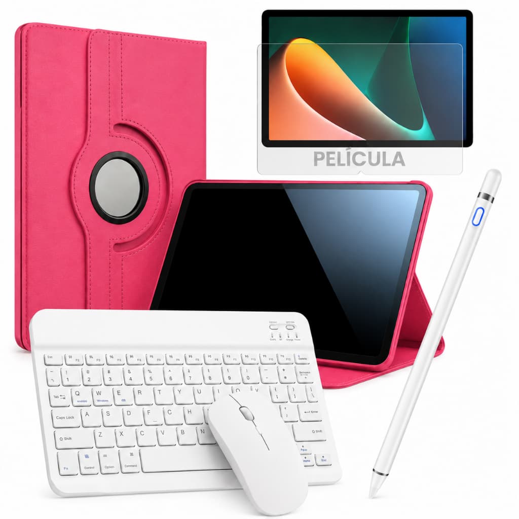Capa Giratória Premium P/ Redmi Pad 2 11" + Teclado + Mouse + Caneta Stylus