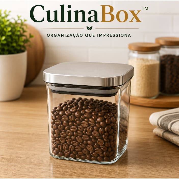 CulinaBox - Pote Hermetico Quadrado Vidro Tampa Inox 700ml Conservacao Alimentos Armazenamento Pratico