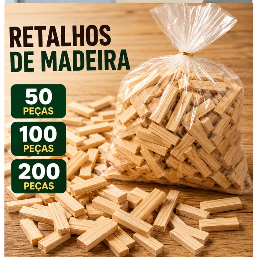 KIT RETALHO DE MADEIRA PINUS SURTIDAS PARA ARTESANATO