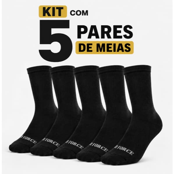 Kit 5 Meias Br Force Tática Combate Cano Médio Preto 41-45 Invictus