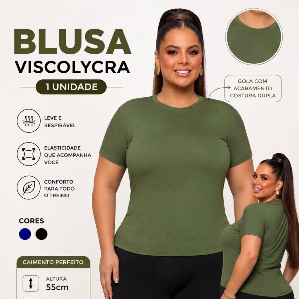 Camisa Fitness Plus Size em Viscolycra Elegante e Confortável Casual Envio Rápido