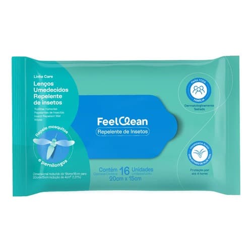 Lenços Umedecidos FeelClean Repelente de Insetos com 16 unidades
