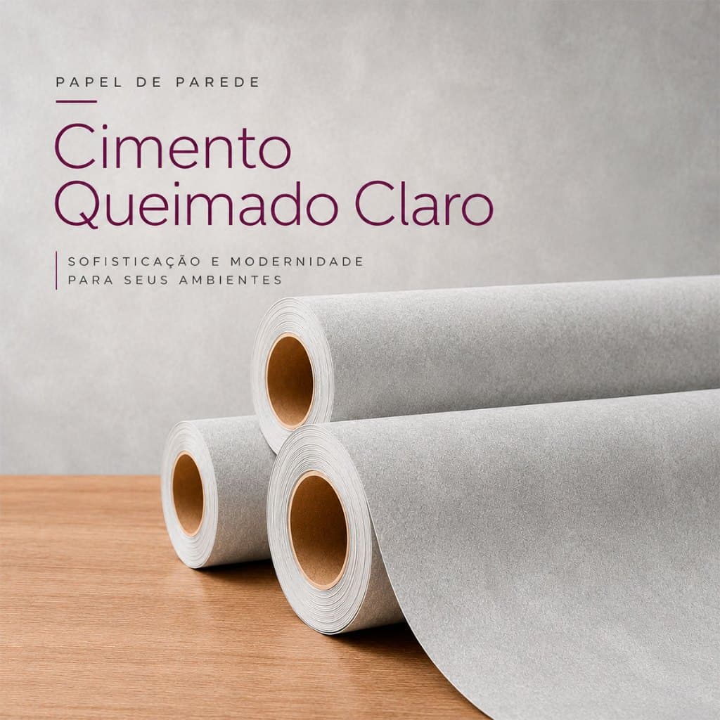 Papel de Parede Cimento Queimado Claro Revestimento Adesivo 10 Metros 45cm Autocolante Lavável