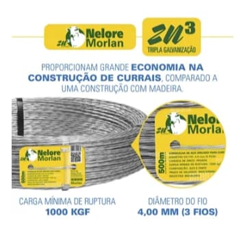 Cordoalha Morlan Nelore ZN3 3Fios Resistência 1000Kgf 500m
