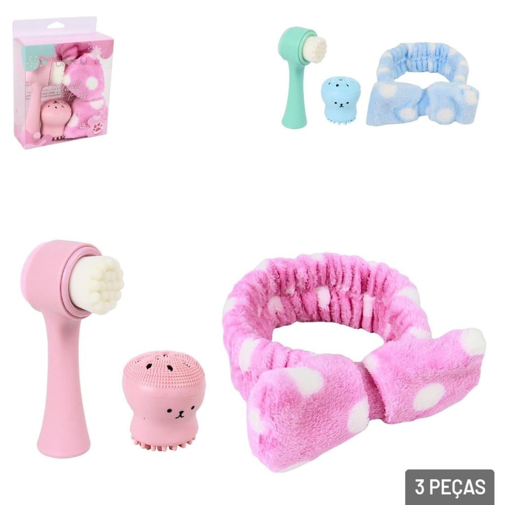 KIT Para Skincare Escova e Faixa Para Cabelo