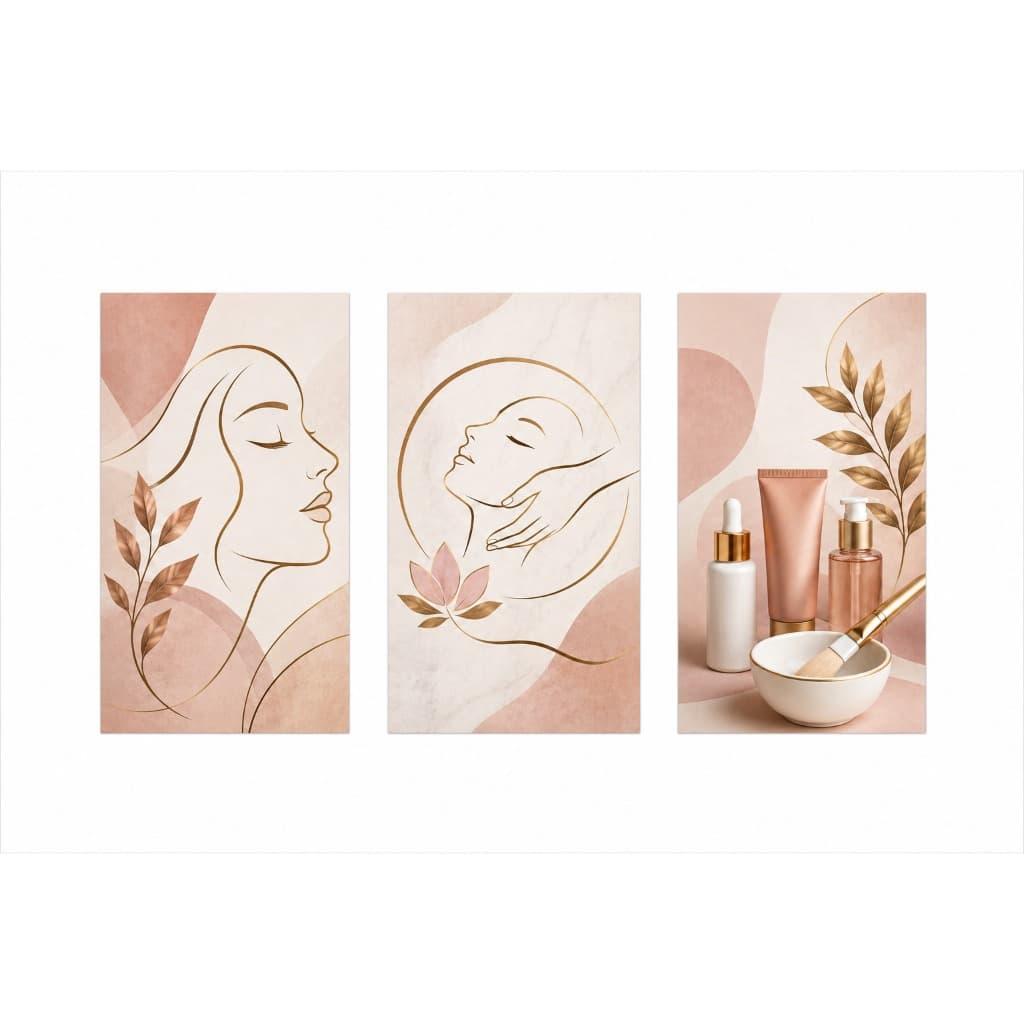 Kit 3 Quadros Decorativos Salão de Beleza Estética Facial Skincare Decoração