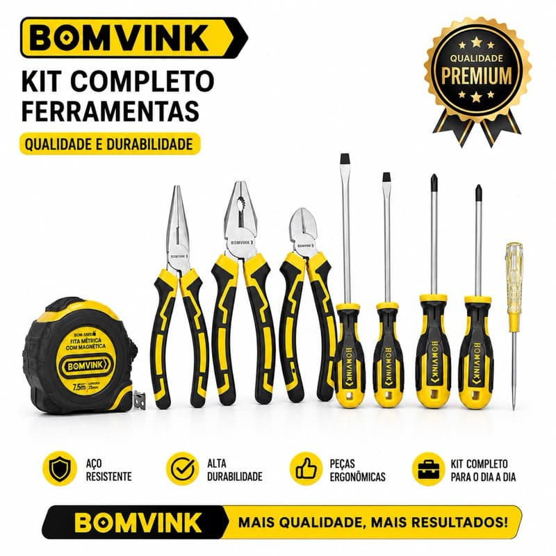 Kit de Ferramentas Trena 7,5 Alicate Chave de Fenda Philips chave Teste Bomvink Profissional