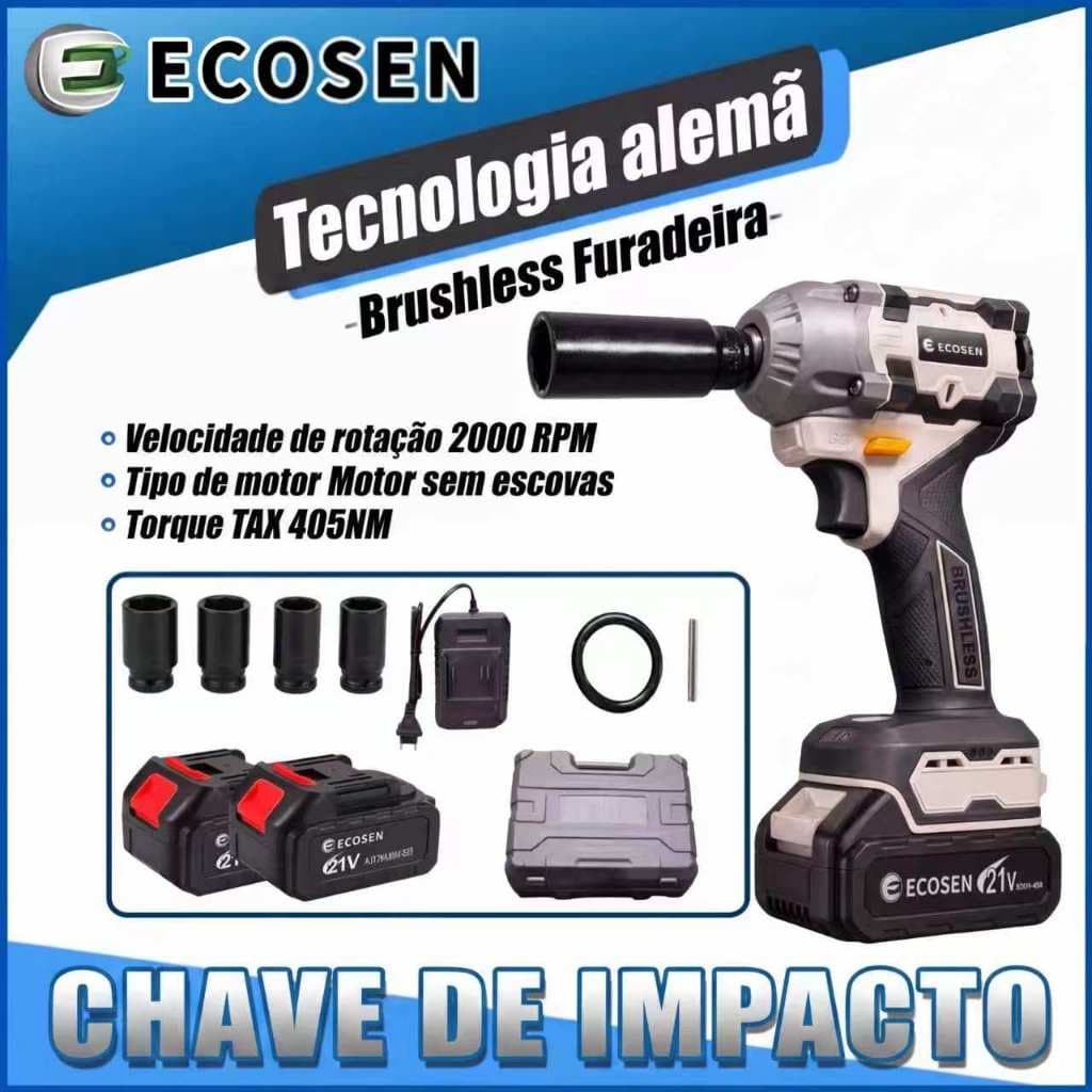 Chave de Impacto Elétrica Sem Fio 3 em 1  450N.m Com 21V Bateria Motor Brushless e Maleta