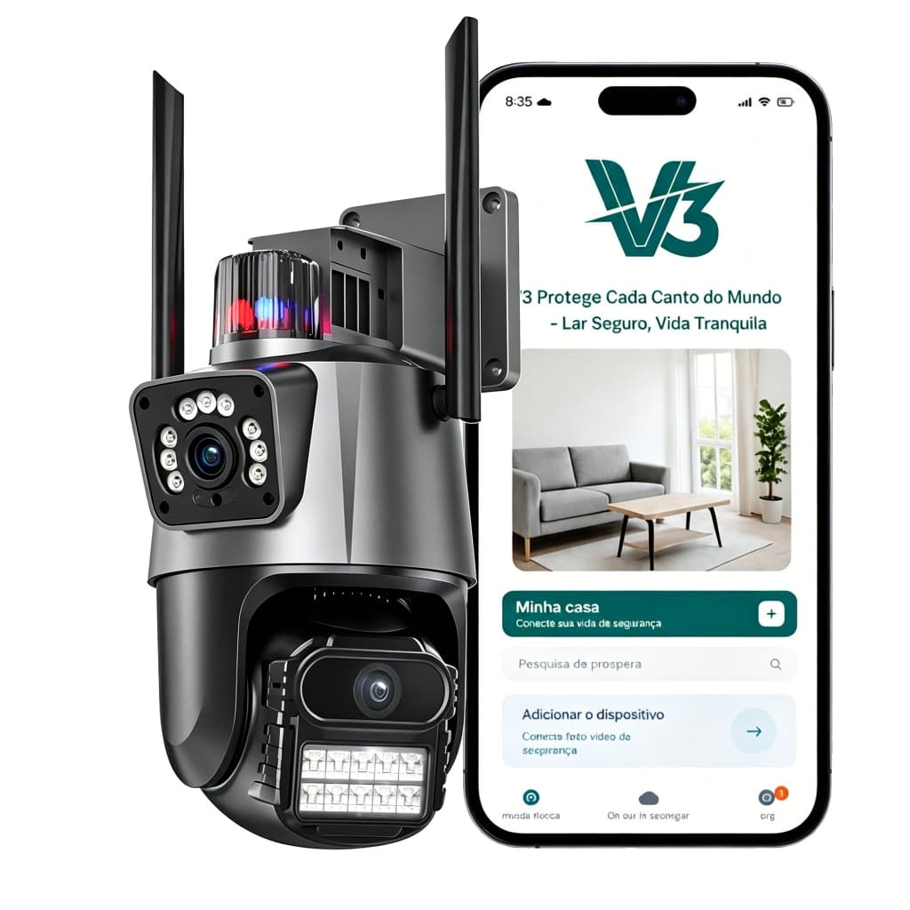 V3 C404 WiFi Camera Segurança Externa 8MP Lente Dupla APP V3 com Visão Noturna e Alarme