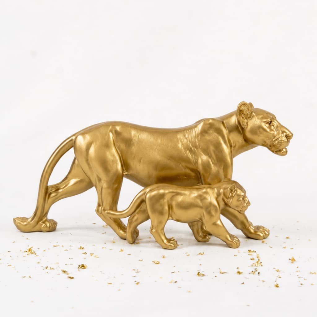 Estátua Arquétipo Leoa com Filhote em Resina Decoração Protetora e Familiar 23x16cm Enfeite